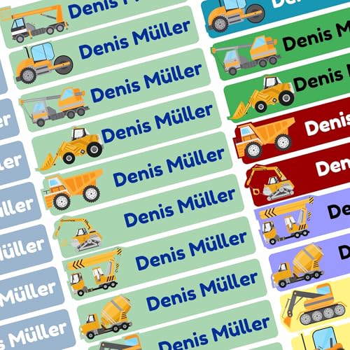Namensaufkleber Set - Kinder - Baustelle - ab 54 Stück - 38x7 mm - mit Wunschtext - Name - personalisiert - Namensetiketten - für Jugendliche - Firma - Universität - Schule - Kinder - KITA von Kiwistar