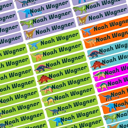 Namensaufkleber Set - Kinder - Dinosaurier - ab 54 Stück - 38x7 mm - mit Wunschtext - Name - personalisiert - Namensetiketten - für Jugendliche - Firma - Universität - Schule - Kinder - KITA von Kiwistar
