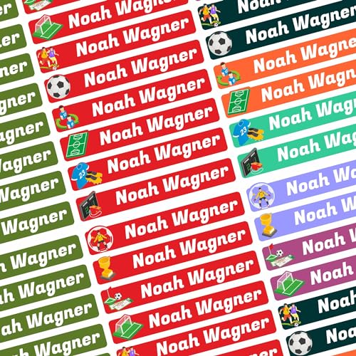 Namensaufkleber Set - Kinder - Fußball - ab 54 Stück - 38x7 mm - mit Wunschtext - Name - personalisiert - Namensetiketten - für Jugendliche - Firma - Universität - Schule - Kinder - KITA von Kiwistar