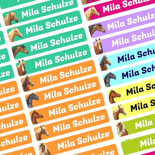 Namensaufkleber Set - Kinder - Pferde - ab 54 Stück - 38x7 mm - mit Wunschtext - Name - personalisiert - Namensetiketten - für Jugendliche - Firma - Universität - Schule - Kinder - KITA von Kiwistar