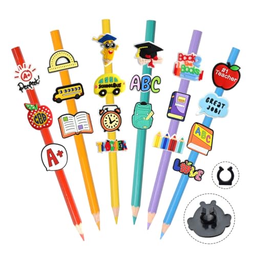 Kixnor 50 Stück Bleistift Aufsätze mit Schulanfang Motiv, Dekoration, Apfel-Schreibwaren, Abschlusskappe für Schüler, DIY-Bleistiftclips, Zubehör Kixnor 50 Stück Bleistift Aufsätze mit Schulanfang Motiv, Dekoration, Apfel-Schreibwaren, Abschlusskappe für Schüler, DIY-Bleistiftclips, Zubehör von Kixnor