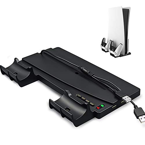 PS5 Ständer mit Zwei PS5 Controller Ladestation, 2 in 1 Ladestation für PS5 Controller und PS5 Standfuß für PS5-Konsole / PS5 Digital Edition Playstation 5 Zubehör von Kiyicjk
