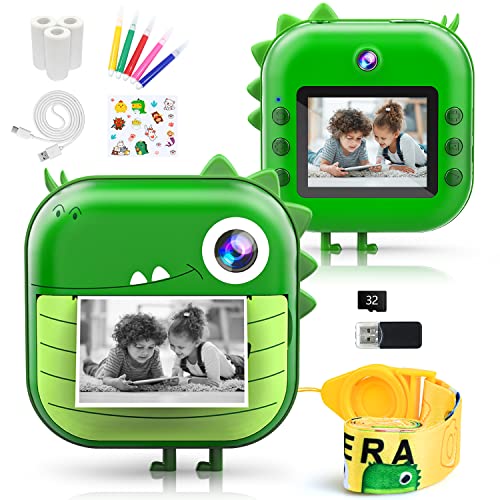 Kizeefun Sofortbildkamera Kinder, Dinosaurier Kamera1080P-HD, Schwarzweiß-Fotografie, 32GB Speicherkarte, 3 Rollen Druckpapier, 5 Farb-Pinselstiften, Geburtztag Geschenk Ostergeschenke für Kinder Kizeefun Sofortbildkamera Kinder, Dinosaurier Kamera1080P-HD, Schwarzweiß-Fotografie, 32GB Speicherkarte, 3 Rollen Druckpapier, 5 Farb-Pinselstiften, Geburtztag Geschenk Ostergeschenke für Kinder von Kizeefun
