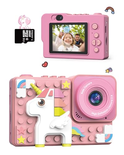 Kiztoys Kinderkamera - Einhorn Kinder Kamera - 1080P HD Digitalkamera Fotokamera Kinder 2,4-Zoll-IPS-Bildschirm mit 32GB SD Karte USB Wiederaufladbare Kamera Spielzeug Geschenk für Mädchen Junge von Kiztoys
