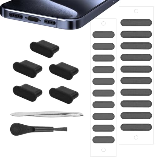 KkvoGmle 9-teiliges Set Handy Staubschutz, Anwendbar auf USB C Staubschutzstecker, Lautsprecher Handy Reinigungsset, Schwarz Reinigungsbürsten Set, Telefonhörer Reinigungswerkzeug von KkvoGmle