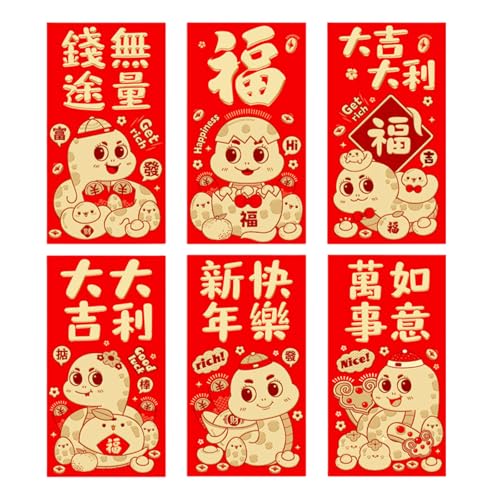 Briefumschläge für das chinesische Neujahrsfest 2025, Schlangen-Zodiacs, 6 Stück von Klaisy
