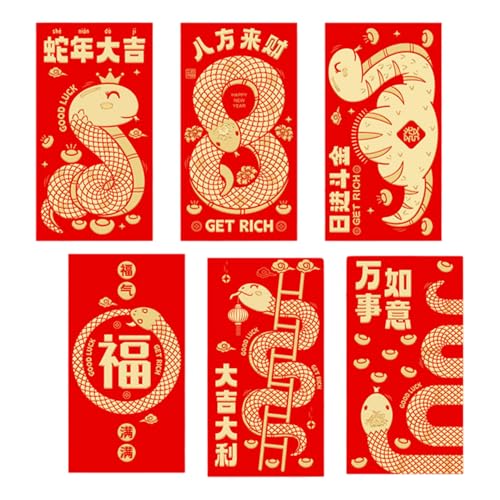 Briefumschläge für das chinesische Neujahrsfest 2025, Schlangen-Zodiacs, 6 Stück von Klaisy