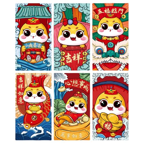 Großpackung mit 6 Briefumschlägen, Zubehör für 2025, chinesisches Frühlingsfest, Schlangenjahr, Themen-Designs, Geldhalter von Klaisy