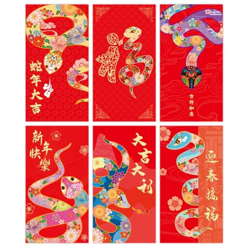 Großpackung mit 6 Briefumschlägen, Zubehör für 2025, chinesisches Frühlingsfest, Schlangenjahr, Themen-Designs, Geldhalter von Klaisy