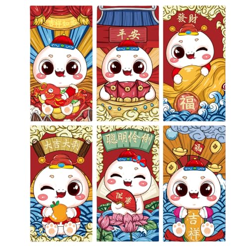 Großpackung mit 6 Briefumschlägen, Zubehör für 2025, chinesisches Frühlingsfest, Schlangenjahr, Themen-Designs, Geldhalter von Klaisy