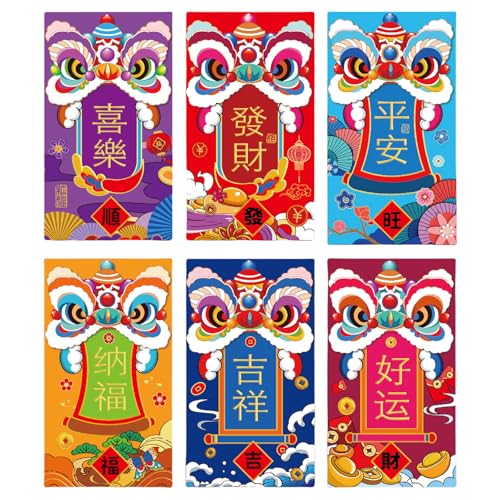 Großpackung mit 6 Briefumschlägen, Zubehör für 2025, chinesisches Frühlingsfest, Schlangenjahr, Themen-Designs, Geldhalter von Klaisy