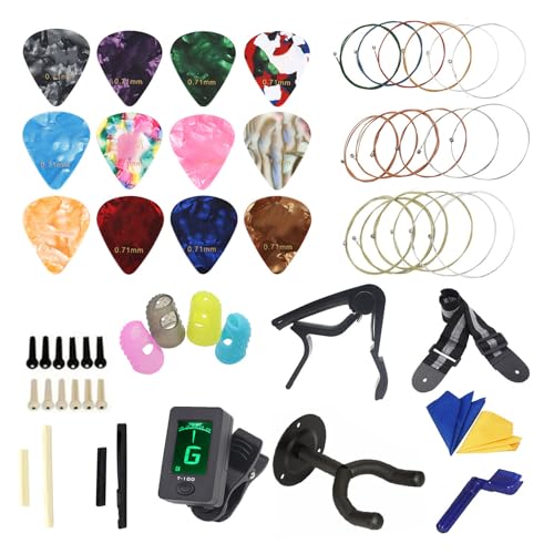 Professionelles Gitarrenzubehör Gitarrenwerkzeug Set inklusive Gitarrenplektren Kapodaster Stimmgerät Saitenkurbel Stegstifte Fingerplektren von Klaisy