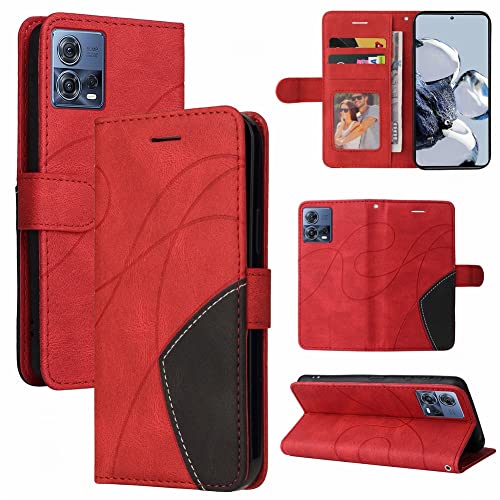 Klapber Handyhülle für Motorola Edge 30 Fusion, Ledertasche Hülle für Moto Edge 30 Fusion Klapphülle mit Kartenfach & Magnetverschluss, Silikon Schutzhüllen für Motorola Edge 30 Fusion, Rot von Klapber
