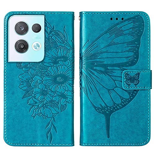 Klapber Handyhülle für Oppo Reno 8 Pro, Hülle Oppo Reno 8 Pro Ledertasche Klapphülle Beutel mit Kartenfach & Stehen Silikon Handy Hüllen für Oppo Reno 8 Pro, Schmetterling Blau Klapber Handyhülle für Oppo Reno 8 Pro, Hülle Oppo Reno 8 Pro Ledertasche Klapphülle Beutel mit Kartenfach & Stehen Silikon Handy Hüllen für Oppo Reno 8 Pro, Schmetterling Blau von Klapber