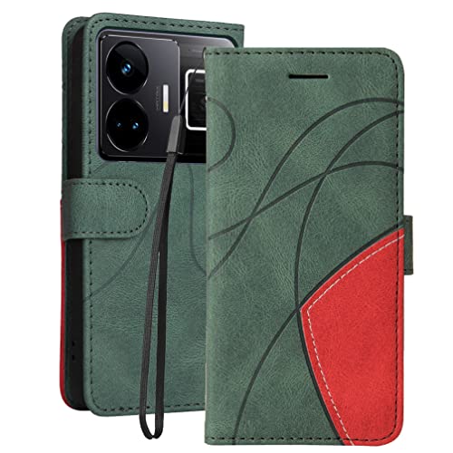 Klapber Handyhülle für Realme GT Neo 5 Ledertasche Hülle für Realme GT Neo 5 Klapphülle Beutel mit Kartenfach & Magnetverschluss, Funktion Silikon Schutzhüllen für Realme GT Neo 5, Grün von Klapber