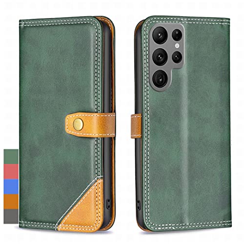Klapber Handyhülle für Samsung Galaxy S23 Ultra Leder Tasche für Galaxy S23 Ultra Klapphülle Beutel mit Kartenfach Stehen Schutz Case weiche Silikon Hüllen für Samsung S23 Ultra, Grün von Klapber