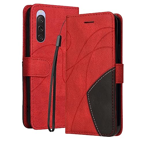 Klapber Handyhülle für Sony Xperia 10 V Ledertasche Hülle für Sony Xperia 10 V Klapphülle Beutel mit Kartenfach & Magnetverschluss, Stehen Funktion Silikon Schutzhüllen für Sony 10 V, Rot von Klapber