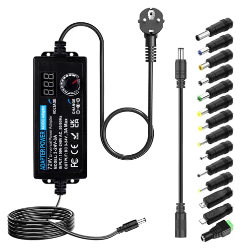 Klarlight 3A Universal Netzteil 3V-24V 72W Einstellbares Netzteil AC 100V-240V to DC 3V-24V, 14 Adapter Stecker für Haushaltsgeräte LED Beleuchtung DC Motor DVD Klarlight 3A Universal Netzteil 3V-24V 72W Einstellbares Netzteil AC 100V-240V to DC 3V-24V, 14 Adapter Stecker für Haushaltsgeräte LED Beleuchtung DC Motor DVD von Klarlight