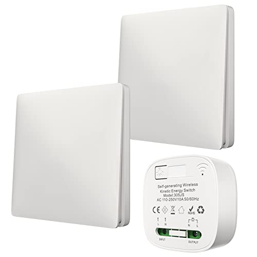 Klarlight Funkschalter Licht Set lichtschalter aufputz 10A batterielose Funk Wandschalter mit Empfänger, 30M Funkreichweite, selbstversorgend, keine Verkabelung erforderlich Wandtafel-Sender von Klarlight