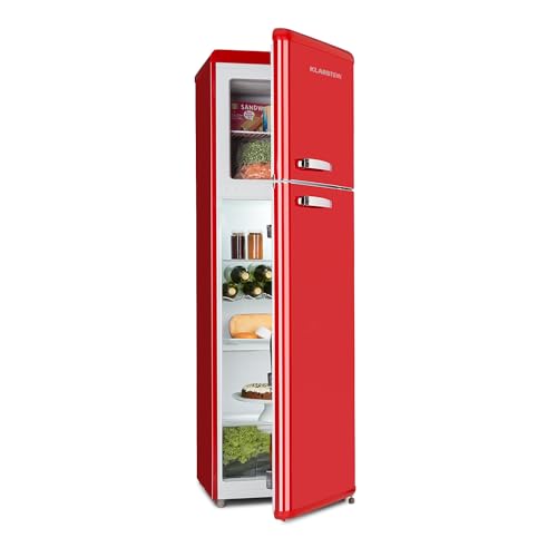 Klarstein Audrey Retro - Kühlschrank mit Gefrierfach, sparsam und umweltfreundlich, fridge, 0 bis 10 °C, Kühl Gefrierkombination, Kühlschrank mit 194 L, 56 L Gefrierschrank, rot von Klarstein