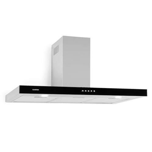 Klarstein Darya Dunstabzugshaube Wandhaube, EEK A, 90 cm, 310 m³/h Abluft, 2 Aluminium-Fettfilter, 66 dB, Edelstahl, Umluftbetrieb möglich, schwarze Acrylglas-Front, silber von Klarstein