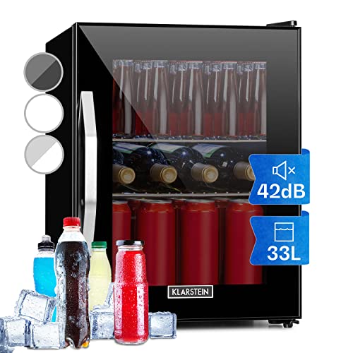Klarstein Getränkekühlschrank, Kühlschrank Klein mit 2 Ablagen, Minikühlschrank Lautlos für Büro Camping Outdoor, Mini-Kühlschrank mit Glastür, Mini Fridge 0-10°C, Bierkühlschrank 33L, Schwarz Klarstein Getränkekühlschrank, Kühlschrank Klein mit 2 Ablagen, Minikühlschrank Lautlos für Büro Camping Outdoor, Mini-Kühlschrank mit Glastür, Mini Fridge 0-10°C, Bierkühlschrank 33L, Schwarz von Klarstein