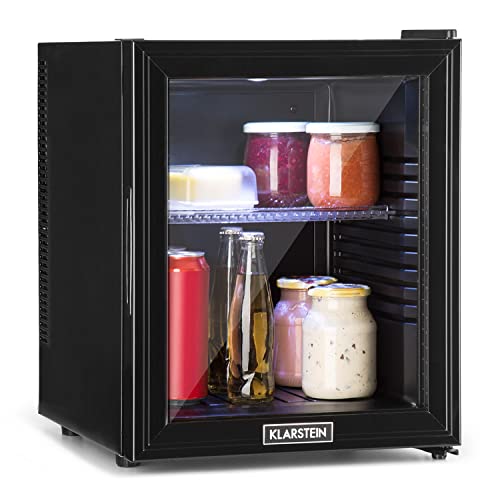 Klarstein Kühlschrank, Mini Kühlschrank mit Glastüre, Mini-Kühlschrank für Getränke, Snacks & Kosmetik, Kühlschrank Klein & Leise, Verstellbare Ablagen, Kleiner Skincare Kühlschrank 12-18°C, 32L von Klarstein