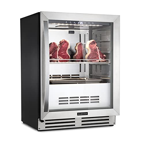 Klarstein Kühlschrank, Reifeschrank für Dry Aged Beef, 1 Zonen Kühlschrank mit Glastür, In- und Outdoor mit LED-Beleuchtung, Freistehend oder Einbaukühlschrank, Temperaturbereich, 1-25 °C, 98 L von Klarstein