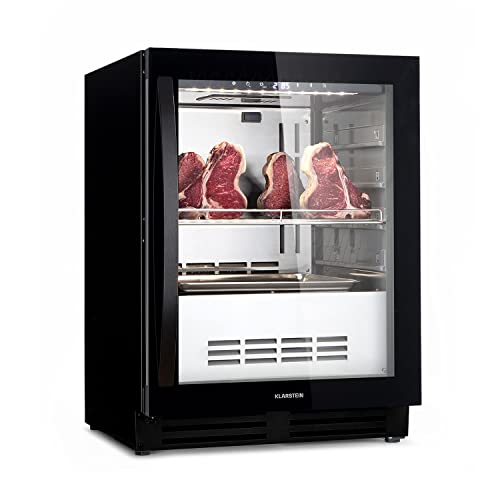 Klarstein Kühlschrank, Reifeschrank für Dry Aged Beef, 1 Zonen Kühlschrank mit Glastür, In- und Outdoor mit LED-Beleuchtung, Freistehend oder Einbaukühlschrank, Temperaturbereich 1-25 °C, 98 L von Klarstein
