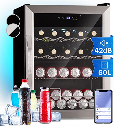 Klarstein Kühlschrank 60 L, Kleiner Kühlschrank mit App-Steuerung, Leiser Mini Kühlschrank mit Glastür, Getränkekühlschrank Klein, Outdoor Geeignet, Biersafe für Flaschen, 0-19°C von Klarstein