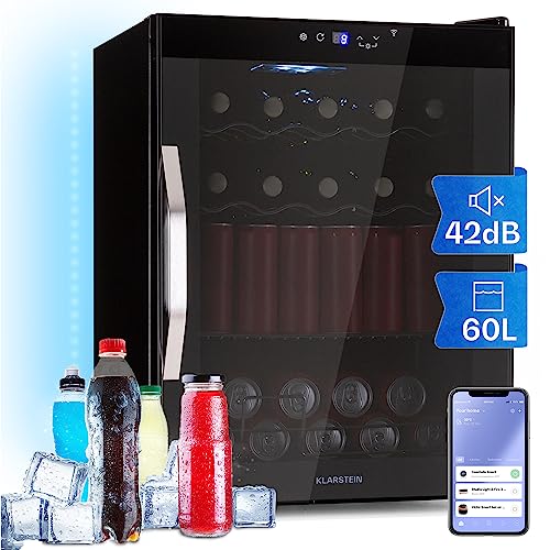 Klarstein Kühlschrank 60L, Kleiner mit Herausnehmbare Ablagen, Leiser Mini mit Glastür & IoT/App, Getränkekühlschrank , Outdoor Geeignet, Biersafe für Flaschen, 3-18°C von Klarstein