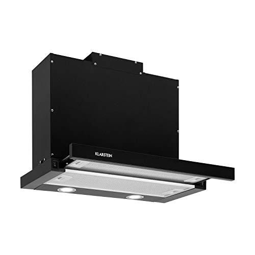 Klarstein Mariana - Flachschirmhaube, EEK C, Umluft & Abluft, LED-Beleuchtung, Drucktasten, Unterbau-Dunstabzugshaube, 500 m³/h, 60 cm, schwarz von Klarstein