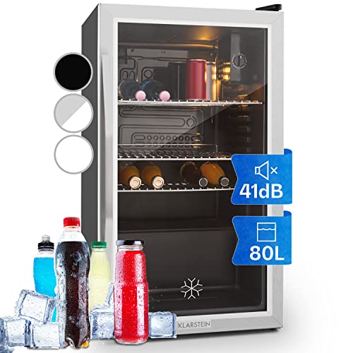 Klarstein Mini Kühlschrank mit Glastür, Mini, für Zimmer, Getränkekühlschrank Klein mit Verstellbaren Ablagen, 80 Liter, Indoor/Outdoor Kühlschrank Leise von Klarstein