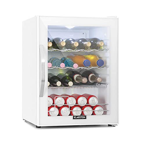 Klarstein Mini Kühlschrank mit Glastür, für Zimmer, Getränkekühlschrank mit Verstellbaren Ablagen, Kleiner Kühlschrank mit Wellenform-Racks, 60 Liter Leise von Klarstein
