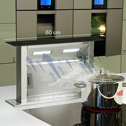 Klarstein Royal Flush - Downdraft, ausfahrbare Dunstabzugshaube, Tisch-Abzugshaube, 430 m³/h Abluftleistung, Edelstahl und Glas, Tischmontage, 4 Leistungsstufen, Timer, 60 cm breit, schwarz Klarstein Royal Flush - Downdraft, ausfahrbare Dunstabzugshaube, Tisch-Abzugshaube, 430 m³/h Abluftleistung, Edelstahl und Glas, Tischmontage, 4 Leistungsstufen, Timer, 60 cm breit, schwarz von Klarstein