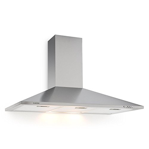 Klarstein TR90WS - Dunstabzugshaube, 90 cm Abzugshaube, bis zu 340 m³/h Abluftleistung, 3 x Filter, Edelstahl, 2 x 20W Halogen-Leuchtmittel, zur Wandmontage geeignet, silber von Klarstein