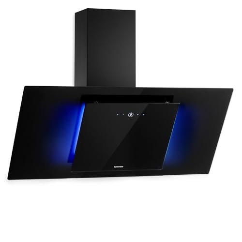 Klarstein Wandmontage Eleonora - Kopffreie Dunstabzugshaube, EEK A++, Abluftleistung: 426 m³/h, Touch Control, RGB-Ambiente-Farbe, 60 dB, Umluft und Abluft, LED Beleuchtung, Fettfilter, 90 cm, schwarz von Klarstein