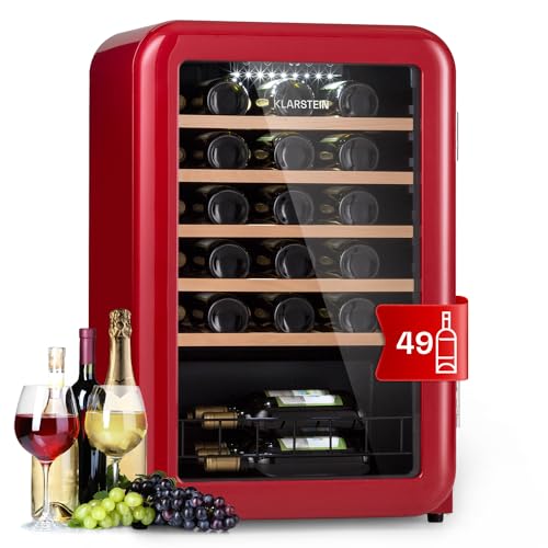 Klarstein Weinkühlschrank 1 Zone, 115L Einbau-Getränkekühlschrank Klein mit Touch-Panel, Kleiner Weinschrank, Wein-Kühlschrank Klein mit Glastür & LED, Flaschenkühlschrank 4-22°C, 49 Flaschen von Klarstein