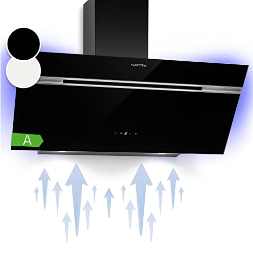 Klarstein Dunstabzugshaube 90cm, Abluft/Umluft-Dunstabzugshaube mit RGB-LEDs, Leistungsstarke Abzugshaube, 600 m³/h Luftstrom, Schräghaube mit Energieeffizienzklasse A, Dunstabzug 90 cm Klarstein Dunstabzugshaube 90cm, Abluft/Umluft-Dunstabzugshaube mit RGB-LEDs, Leistungsstarke Abzugshaube, 600 m³/h Luftstrom, Schräghaube mit Energieeffizienzklasse A, Dunstabzug 90 cm von Klarstein