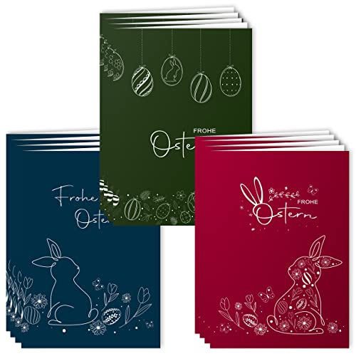 Osterkarten mit Umschlag Set 12 Stück aufklappbar Frohe Ostern Grußkarten in A6 Klappkarten in Blau Rot Grün One Line Art modern Happy Easter Oster Karten Kartenset Umschlag hochwertig Osterkarten mit Umschlag Set 12 Stück aufklappbar Frohe Ostern Grußkarten in A6 Klappkarten in Blau Rot Grün One Line Art modern Happy Easter Oster Karten Kartenset Umschlag hochwertig von Klasse