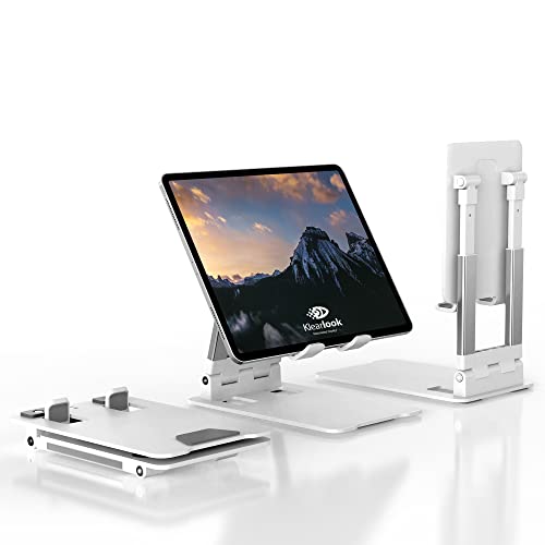 Stabiler Tablet Ständer,Klearlook Faltbarer Tablet Halter mit Einstellbarer Höhe/Winkel, Aluminium Universal iPad Ständer für iPad Pro/Mini/Air/iPhone 13 Pro Max/Galaxy Tab/Switch, 4-13 "Gerät-Weiß von Klearlook Maximized Clarity!