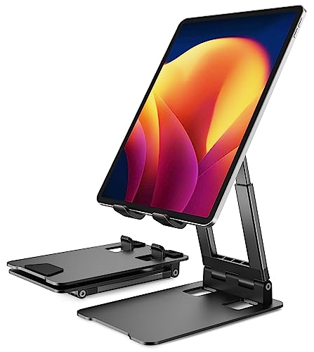 Stabiler Tablet Ständer,Klearlook Faltbarer Tablet Halter mit einstellbarer Höhe/Winkel, Aluminium Universal iPad Ständer für iPad Pro/Mini/Air/iPhone 13 Pro Max/Galaxy Tab/Switch, 4-13 "Gerät-Schwarz von Klearlook Maximized Clarity!