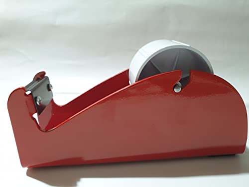 Klebeland Tischabroller Rot für Packband PP, PVC, Papier oder Flachkreppband robuste Metallausführung für 3"-Kern (Rot) von Klebeland