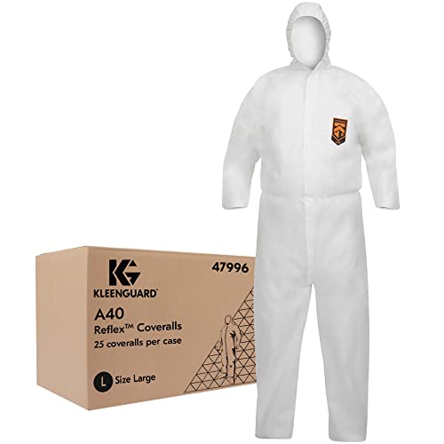 KleenGuard A40 Reflex sprüh- und partikeldichter Schutzanzug mit Kapuze 47996 – PSA – 25 x weiße Einweg-Schutzanzüge in Größe L von KleenGuard