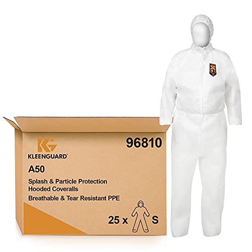 KleenGuard A50 atmungsaktiver, spritzdichter und partikeldichter Schutzanzug mit Haube 96810 – weiß, S, 1x25 (insgesamt 25 Stück) von KleenGuard