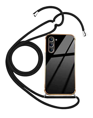 Handykette mit Samsung Galaxy S23 5G, Handyhülle TPU Silikon Bumper Kordel zum Umhängen Flexibel Case mit Kameraschutz Ultra Dünn Galvanik Hülle mit Band, Schwarz von Klipany