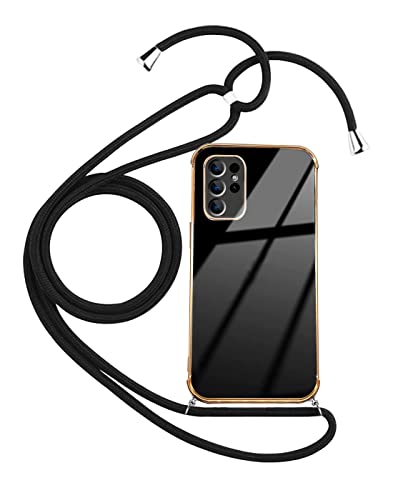 Handykette mit Samsung Galaxy S23 Ultra, Handyhülle TPU Silikon Bumper Kordel zum Umhängen Flexibel Case mit Kameraschutz Ultra Dünn Galvanik Hülle mit Band, Schwarz von Klipany