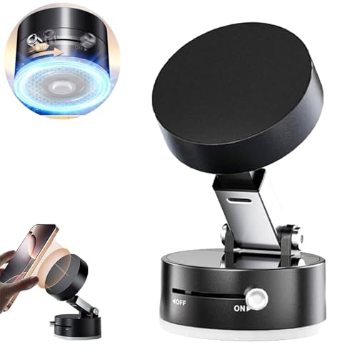 Klortecer Woolcar Phone Holder, Vacuum Magnetic Phone Stand, Adjustable Mechanical Vacuum Magnetic Car Suction Holder with Telescopic Structure (Schwarz) von Klortecer