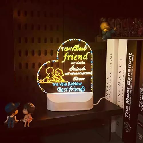 Kritzellicht Led Tafel, Transparente Acryl Notiztafel Abwischbar, Magic Led-Zeichentafel Inklusive 7 Leuchtstifte (Herzform) von Klortecer