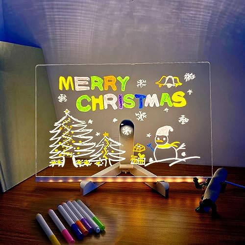 Kritzellicht Led Tafel, Transparente Acryl Notiztafel Abwischbar, Magic Led-Zeichentafel Inklusive 7 Leuchtstifte (L(30 * 20cm)) von Klortecer